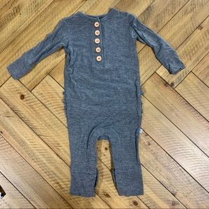 Posh Peanut Ruffled Henley Romper Charcoal Heather